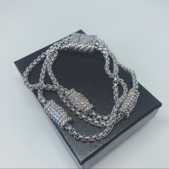 Rhodium/ 18K Gold Plated Chains Bracelet - Picture 6 of 8